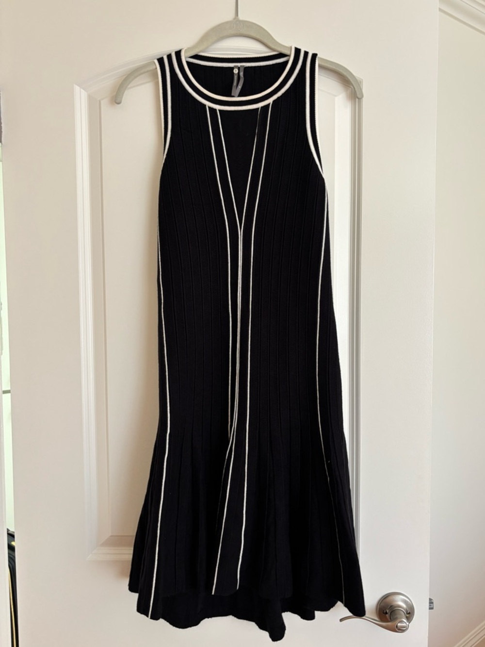 Anthropologie Black Midi Dress with White Contrast Piping